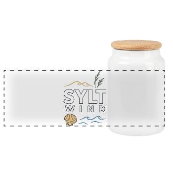 Motif de l’île de la mer du Nord avec Vent Sylt et dunes - Boîte à biscuits avec couvercle en bois - blanc - Devant