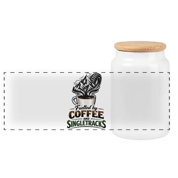 Fuelled by Coffee & Singletracks MTB Coffee Mug - Panoramic Cookie Jar with Wooden Lid - white - Front