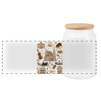 Charme viennois | Culture et Café de Vienne - Boîte à biscuits avec couvercle en bois - blanc - Devant