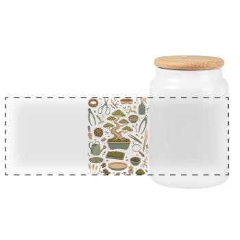 Bonsai Tranquility | Tree Art & Zen - Panoramic Cookie Jar with Wooden Lid - white - Front