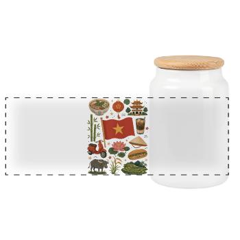 Vietnam Travel Love | Rice Fields & Culture - Panoramic Cookie Jar with Wooden Lid - white - Front