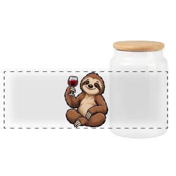 Relaxed sloth with red wine - Panoramic Cookie Jar with Wooden Lid - white - Front