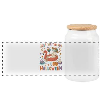 Just Waiting For Halloween Skelett Flamingo - Panorama Keksdose mit Holzdeckel - Weiß - Vorne