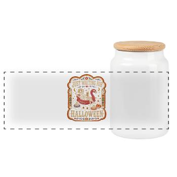 Just Waiting For Halloween Skeleton Flamingo - Panoramic Cookie Jar with Wooden Lid - white - Front