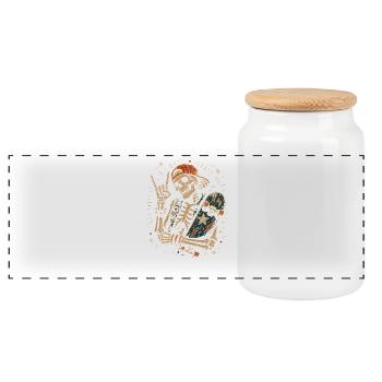 Skater Skeleton Rocker Skateboard Vintage Halloween - Panoramic Cookie Jar with Wooden Lid - white - Front