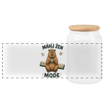 Mahjong Mahj Zen Mode Capybara - Panoramic Cookie Jar with Wooden Lid - white - Front