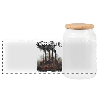 Industrie Gothic Est. 1935 - Panoramic Cookie Jar with Wooden Lid - white - Front