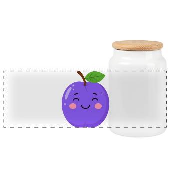 Blue-Purple Kawaii Plum – Sweet Fruit Design - Panoramic Cookie Jar with Wooden Lid - white - Front