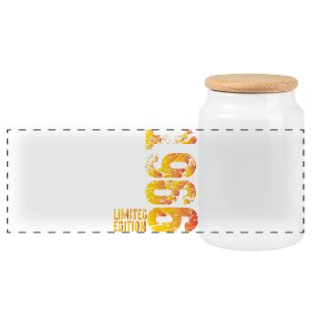 60th Birthday Gift Limited Built in 1966 - Panoramic Cookie Jar with Wooden Lid - white - Front