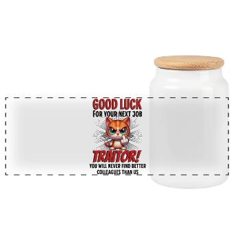 Funny Farewell Coworker - Panoramic Cookie Jar with Wooden Lid - white - Front