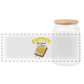 Toast & Butter - Panoramic Cookie Jar with Wooden Lid - white - Front