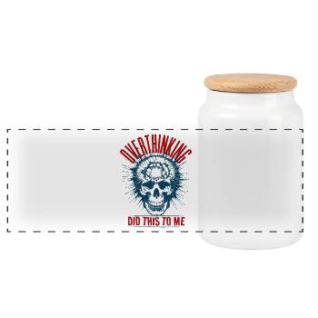Overthinking - Panoramic Cookie Jar with Wooden Lid - white - Front