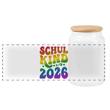Schoolchild 2026 | Rainbow Style | School enrollment - Panoramic Cookie Jar with Wooden Lid - white - Front