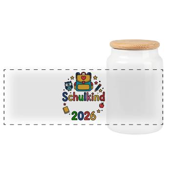 Schulkind 2026 | Dein Name | Personalisierbar - Panorama Keksdose mit Holzdeckel - Weiß - Vorne