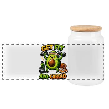 AVO-CARDIO – Avocado in Training - Panoramic Cookie Jar with Wooden Lid - white - Front