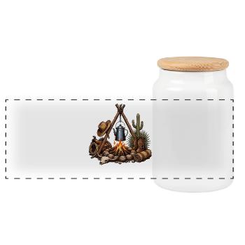 Wüsten Lagerfeuer Western Motiv - Panorama Keksdose mit Holzdeckel - Weiß - Vorne