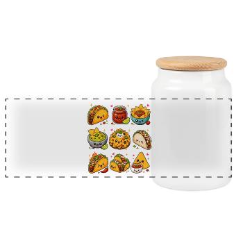 Kawaii Tacos | Mexikanisches Essen - Panorama Keksdose mit Holzdeckel - Weiß - Vorne