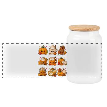 Kawaii Pumpkin Spice | Kürbis, Herbst & Gewürze - Panorama Keksdose mit Holzdeckel - Weiß - Vorne
