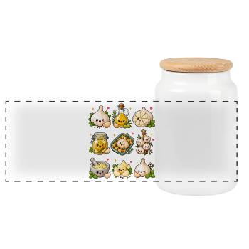 Kawaii Garlic | Kitchen & Cooking - Panoramic Cookie Jar with Wooden Lid - white - Front