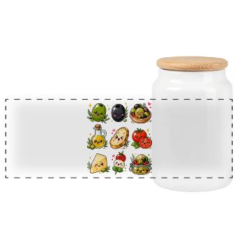 Kawaii Oliven | Mediterrane Küche - Panorama Keksdose mit Holzdeckel - Weiß - Vorne