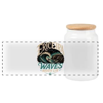 Ericeira Surfing - Panoramic Cookie Jar with Wooden Lid - white - Front