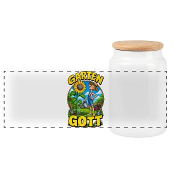 Garten Gott – Funny Gardener Gardening - Panorama Keksdose mit Holzdeckel - Weiß - Vorne