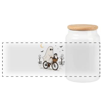 Pinguin-geister-fahrrad Halloween-nachtfahrt - Panorama Keksdose mit Holzdeckel - Weiß - Vorne