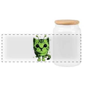 Alien Katze, Lustiges Meme, Retro Style - Panorama Keksdose mit Holzdeckel - Weiß - Vorne