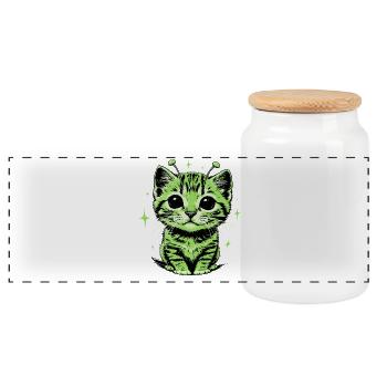 Alien Katze, Lustiges Meme, Retro Style - Panorama Keksdose mit Holzdeckel - Weiß - Vorne