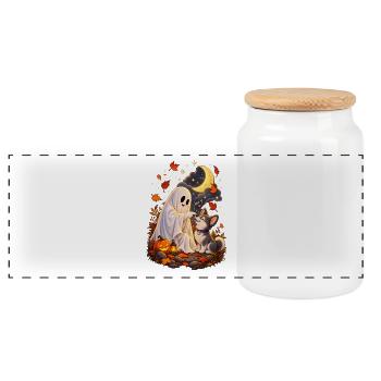 Funny Ghost Chihuahua Dog Boop Halloween - Panorama Keksdose mit Holzdeckel - Weiß - Vorne