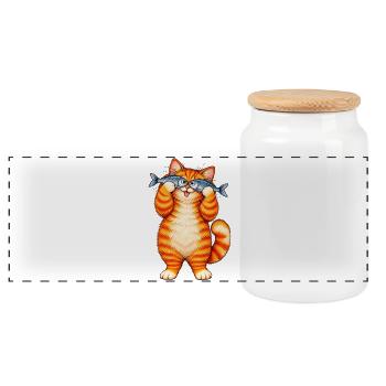 Chat Roux Drôle - Les Jumelles en Poisson - Panorama Keksdose mit Holzdeckel - Weiß - Vorne