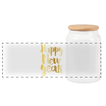 Happy New Year Gold Foil Brush Lettering Design - Panorama Keksdose mit Holzdeckel - Weiß - Vorne