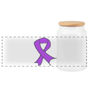 Lavendel Bewusstseins Schleife als Symbol  - Panorama Keksdose mit Holzdeckel - Weiß - Vorne