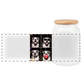 Hunde Bulldog Hund - Panorama Keksdose mit Holzdeckel - Weiß - Vorne