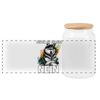 Witziges Husky T lustiges Gassi Outfit Hundehalter - Panorama Keksdose mit Holzdeckel - Weiß - Vorne