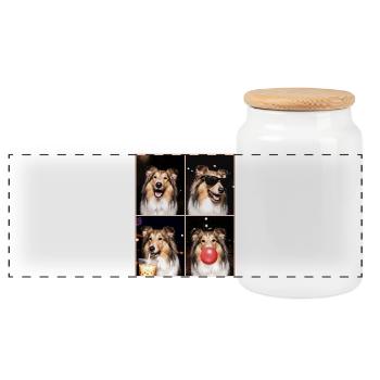 Hunde Collie Hund - Panorama Keksdose mit Holzdeckel - Weiß - Vorne