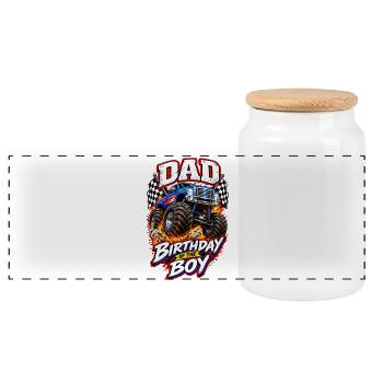 Dad of the Birthday Boy Monster Truck Birthday - Panorama Keksdose mit Holzdeckel - Weiß - Vorne