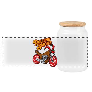 Lustiger BBQ-Fleisch-Motorrad-Chopper - Panorama Keksdose mit Holzdeckel - Weiß - Vorne