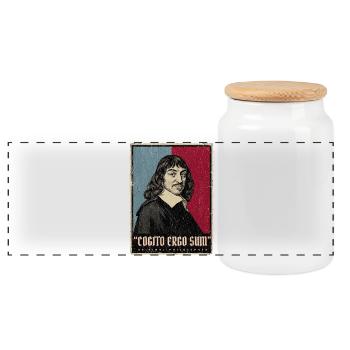 Ich denke also bin ich Rene Descartes  - Panorama Keksdose mit Holzdeckel - Weiß - Vorne