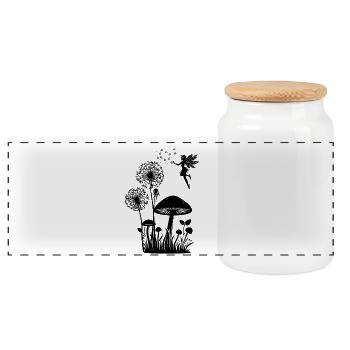 Schmetterlingdesign Pusteblumen Wiese Herzen Feen - Panorama Keksdose mit Holzdeckel - Weiß - Vorne