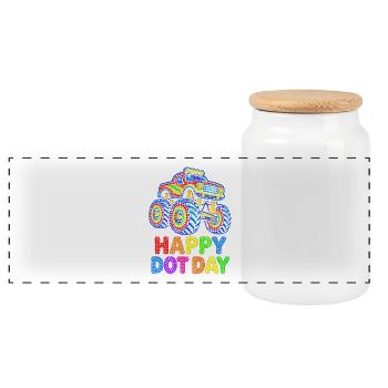 Happy Dot Day Monster Truck - Panorama Keksdose mit Holzdeckel - Weiß - Vorne