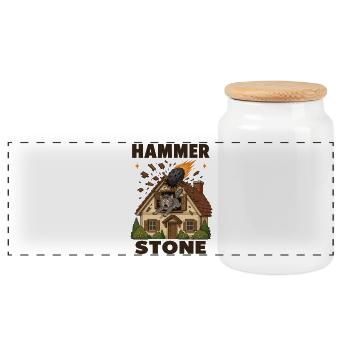  Hammer Stein Meteorit Jagd Katze Haus - Panorama Keksdose mit Holzdeckel - Weiß - Vorne