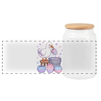 Kawaii Gans Keramik Glasur Pastell Keramik - Panorama Keksdose mit Holzdeckel - Weiß - Vorne