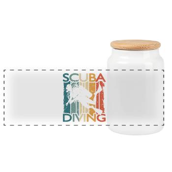 Retro Taucher SCUBA DIVING Für Schnorchler Taucher - Panorama Keksdose mit Holzdeckel - Weiß - Vorne