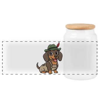 Wadlbeisser – Dackel in Lederhosen Wiesen - Panorama Keksdose mit Holzdeckel - Weiß - Vorne