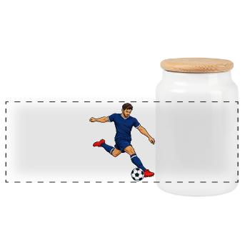 Fußball-Stürmer-Kick - Panorama Keksdose mit Holzdeckel - Weiß - Vorne