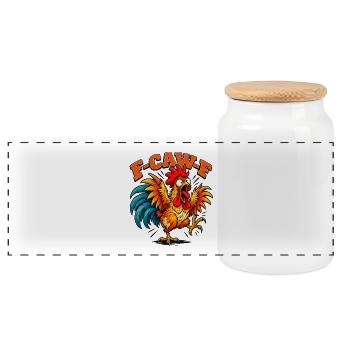Funny F-CAW-F Crazy Rooster Retro Chicken - Panorama Keksdose mit Holzdeckel - Weiß - Vorne