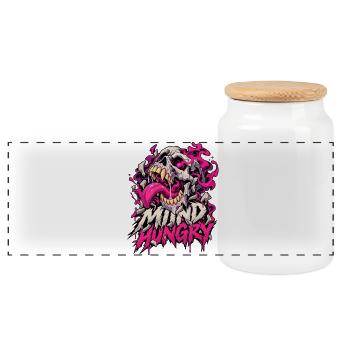Mind Hunger Schädel in Pink Flammen - Panorama Keksdose mit Holzdeckel - Weiß - Vorne