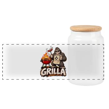 Grillen Grill-Gorilla Grilla Grillparty Sommer - Panorama Keksdose mit Holzdeckel - Weiß - Vorne