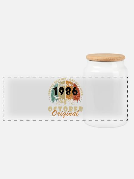 Oktober 1986 Jahrgang Vintage Geburtstag Retro - Panorama Keksdose mit Holzdeckel - Weiß
